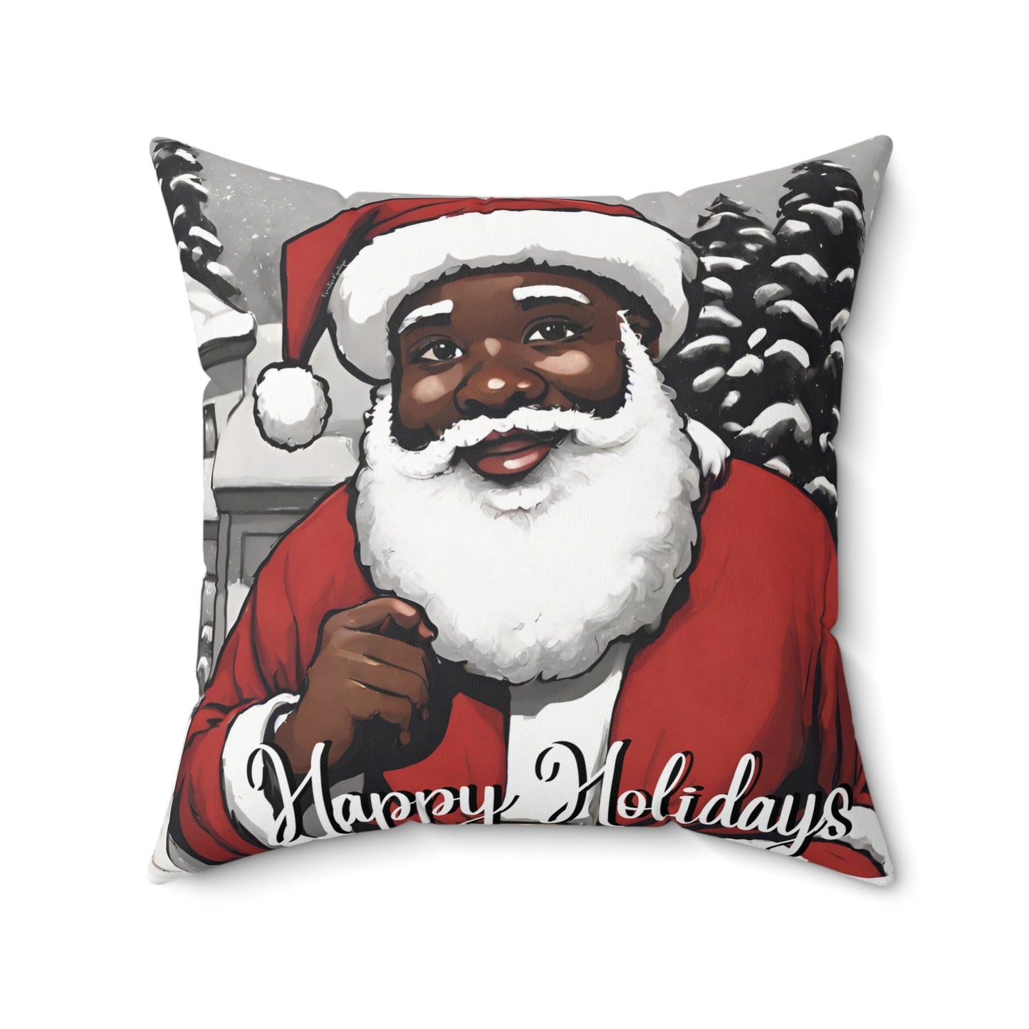 Happy Holidays Black Santa Pillow