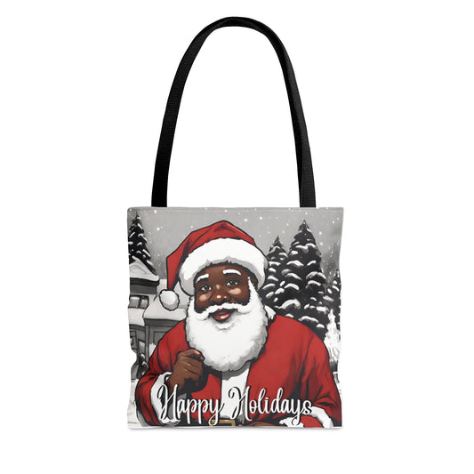 Happy Holidays Black Santa Tote Bag