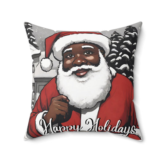 Happy Holidays Black Santa Pillow