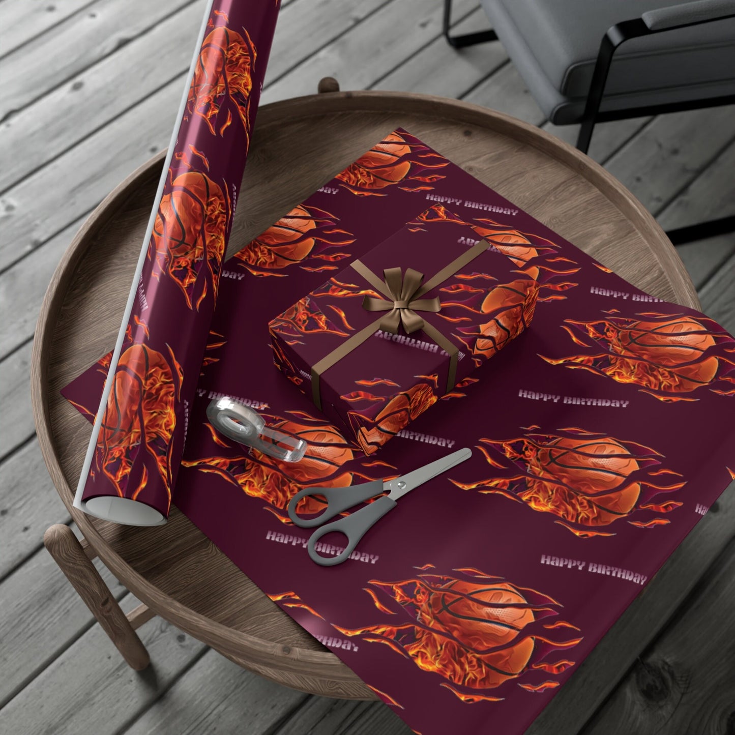 Flaming Basketballs Gift Wrap