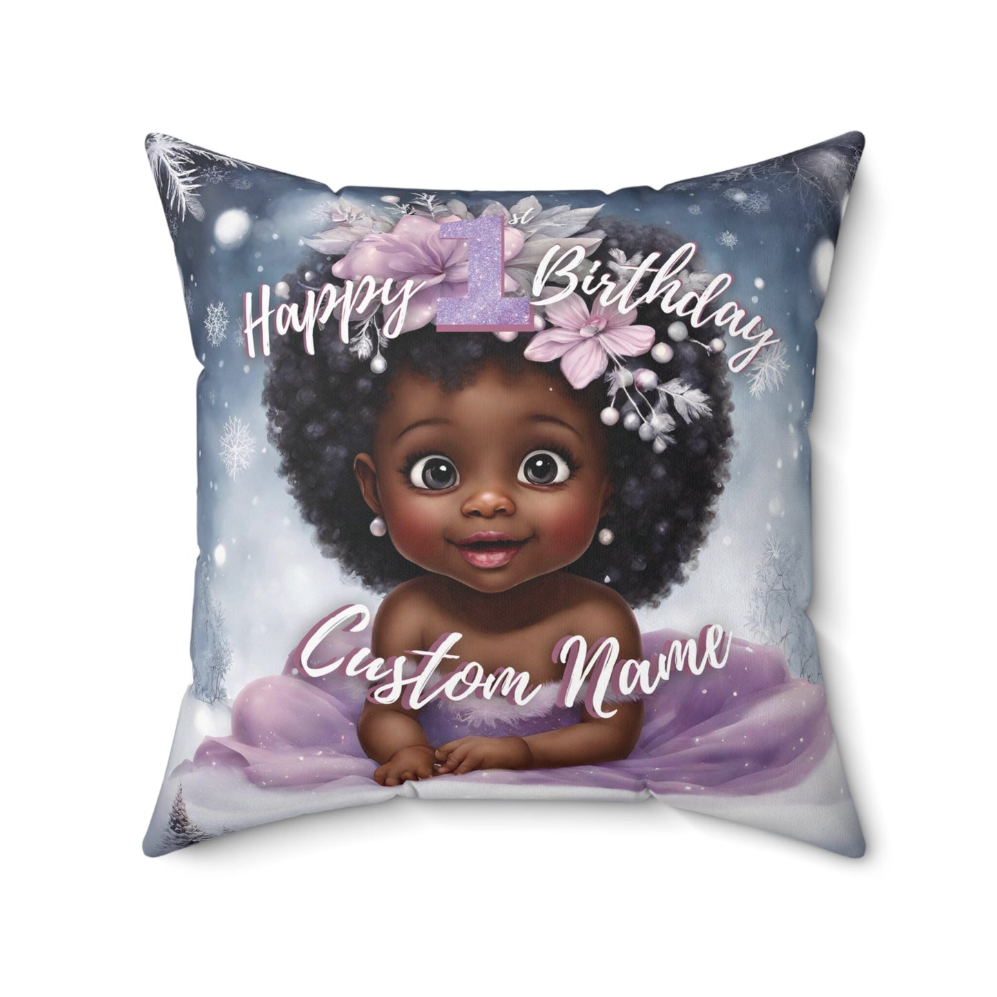 Personalized Winter 1st Birthday Pillow